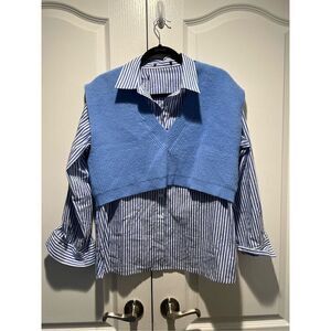 combo shirt featuring a basic collar, long sleeves, and sweater vest size S